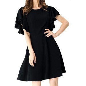 Size XXL 1X 16 BLACK CREPE FLUTTER SLEEVE SKATER DRESS Wedding Party‎ PLUS SIZE